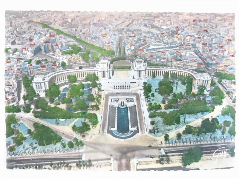 PARIS ET SES MERVEILLES. PANORAMA SUR LE PALAIS DE CHAILLOT VUE PRISE DE LA TOUR EIFFEL