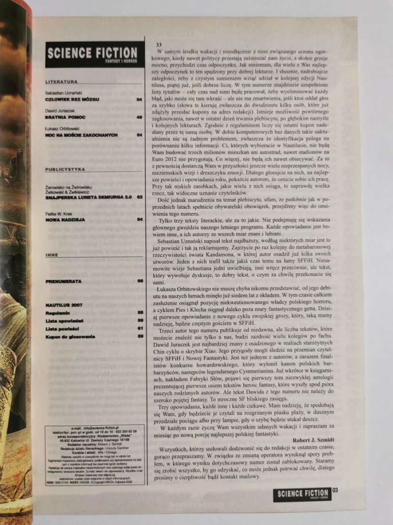 SCIENCE FICTION FANTASY I HORROR NR 33 LIPIEC 2008