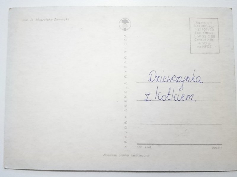 DZIEWCZYNKA Z CIEMNYM KOTEM MAL. D. MUSZYŃSKA-ZAMORSKA