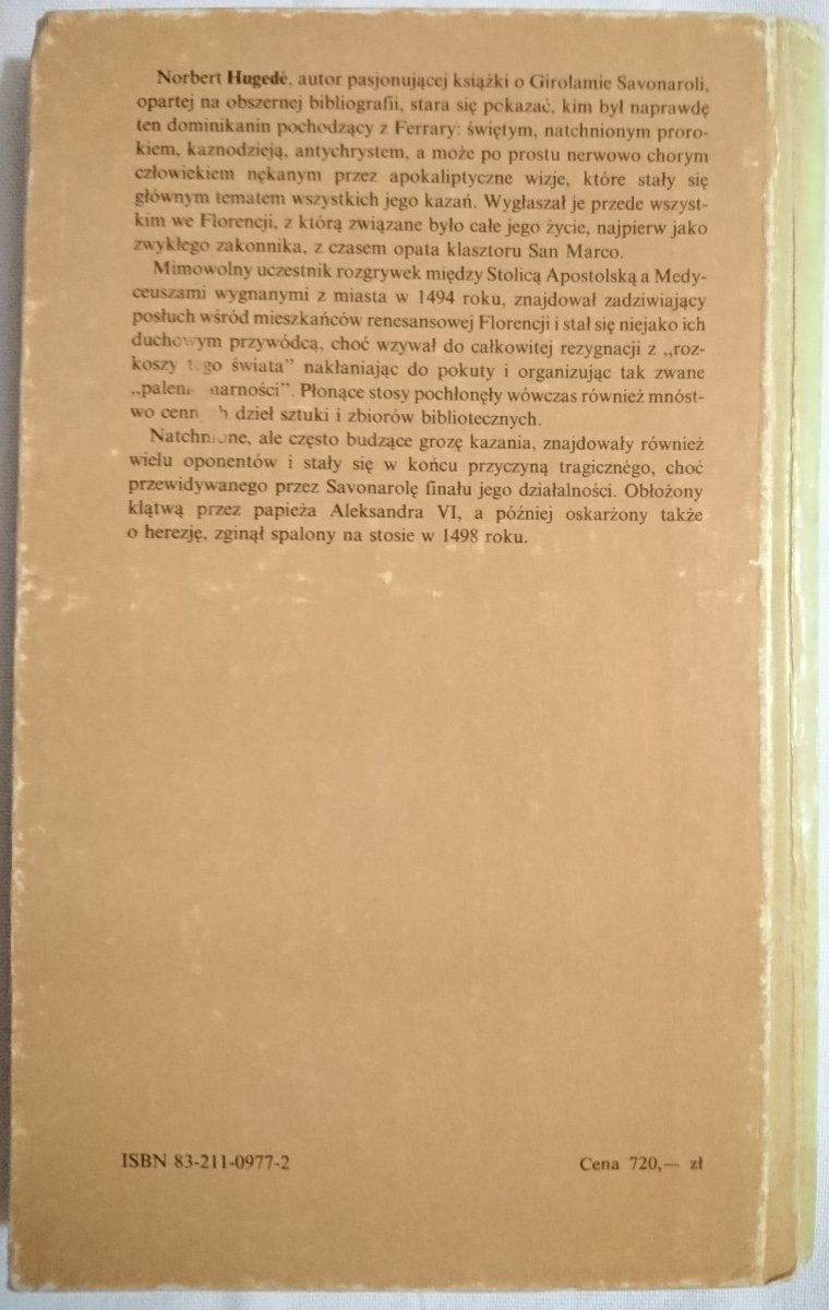 SAVONAROLA I FLORENTYŃCZYCY - Norbert  Hugede 1988