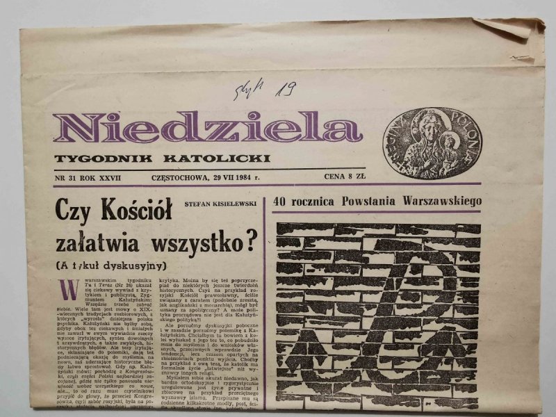 NIEDZIELA NR 31 ROK XXVII CZĘSTOCHOWA, 29 VIII 1984 r.