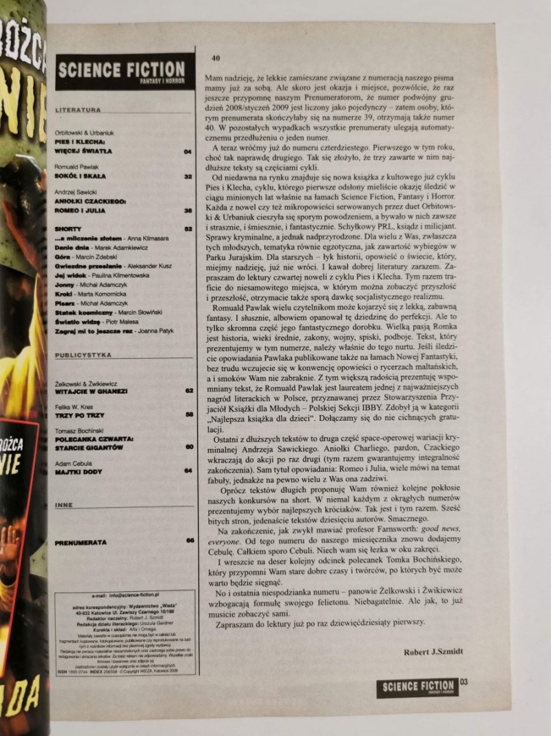 SCIENCE FICTION FANTASY I HORROR NR 40 LUTY 2009