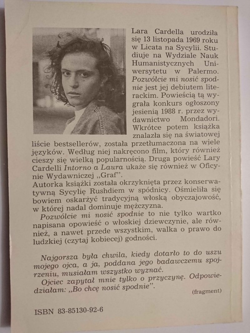 POZWÓLCIE MI NOSIĆ SPODNIE - Lara Cardella 1991