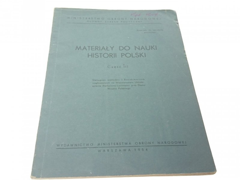 MATERIAŁY DO NAUKI HISTORII POLSKI CZĘŚĆ III 1954