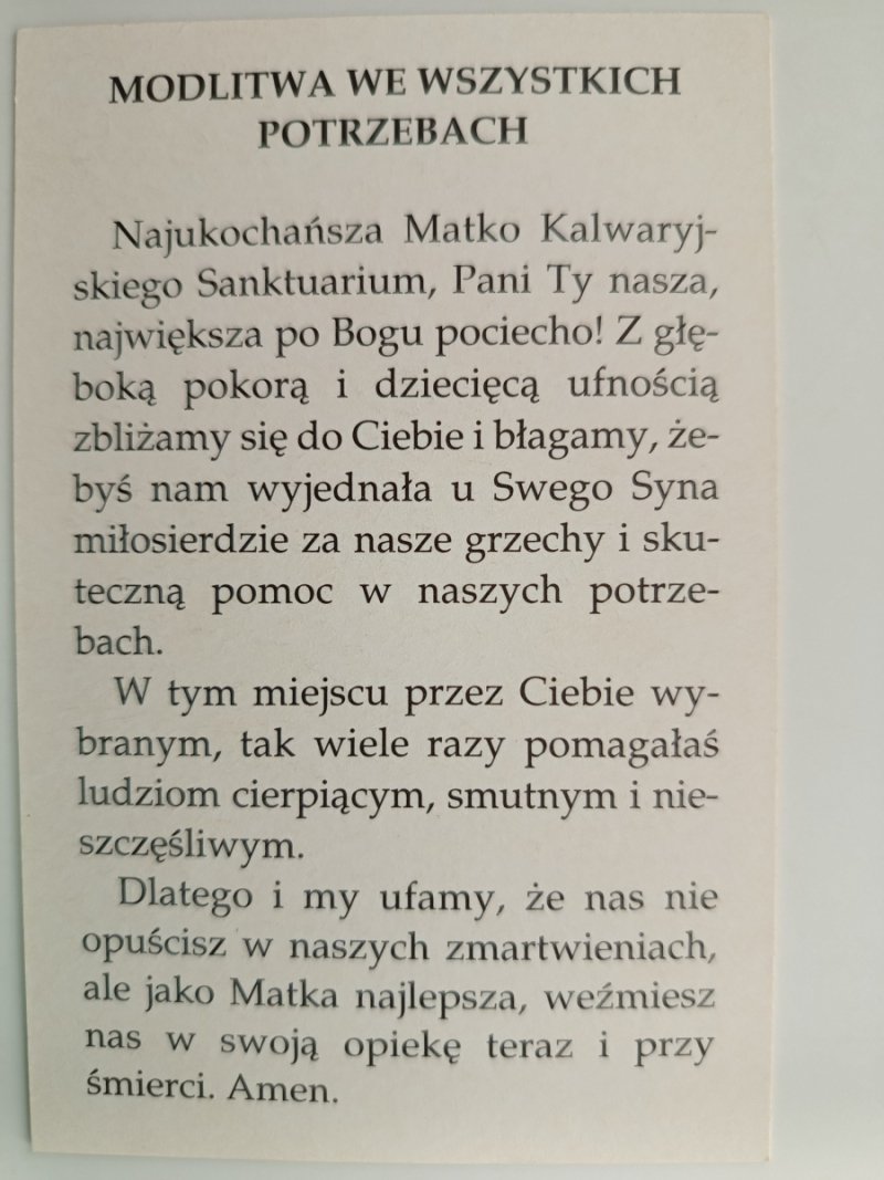 CUDOWNY OBRAZ MATKI BOŻEJ KALWARYJSKIEJ
