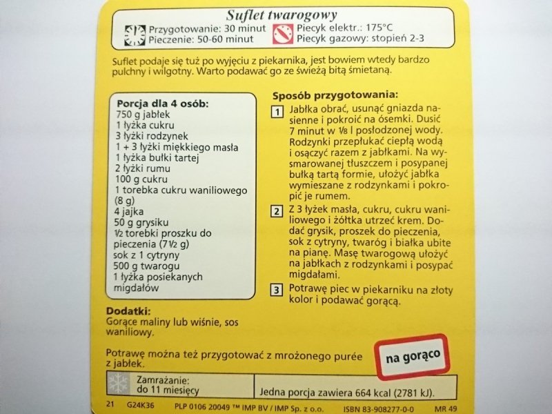 KARTA KULINARNA NR 36 SUFLET TWAROGOWY
