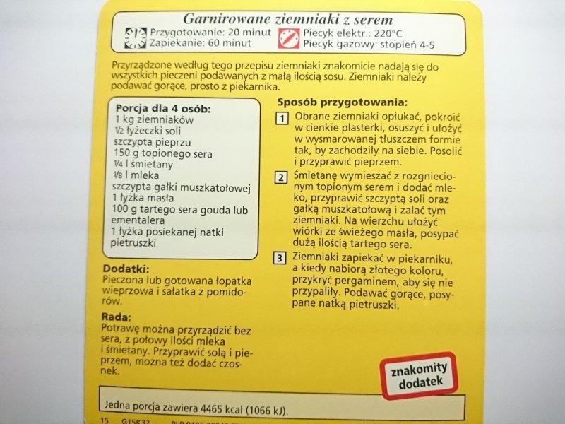 KARTA KULINARNA NR 32 GARNIROWANE ZIEMNIAKI