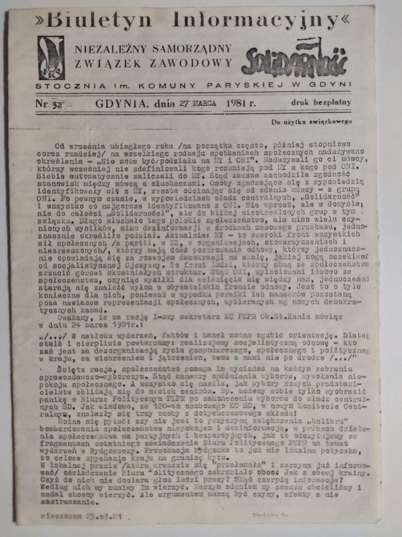 BIULETYN INFORMACYJNY NR 32 – 27.11.1981