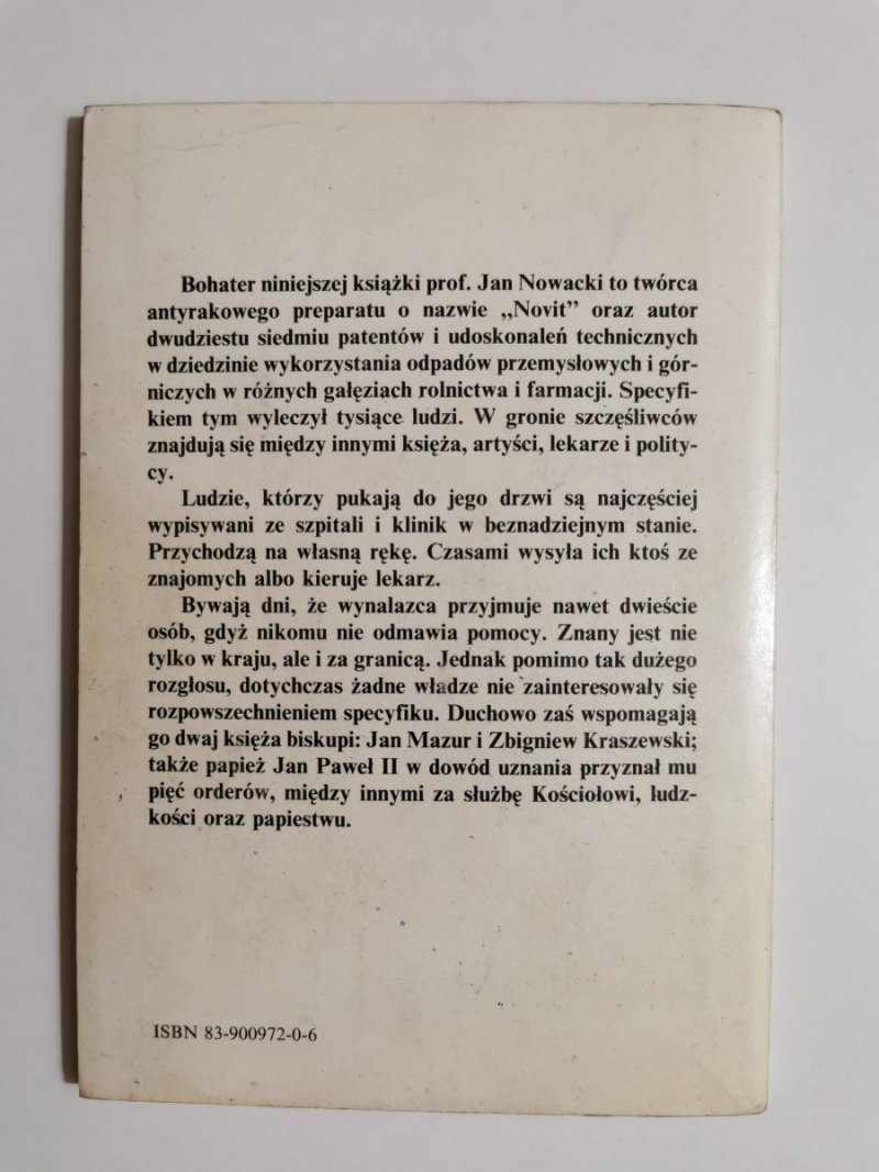 ZWYCIĘSTWO NAD RAKIEM O PROFESORZE JANIE NOWACKIM - Mariusz Gołaszewski 1993