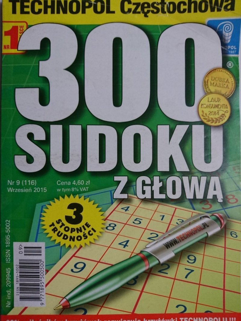 300 SUDOKU Z GŁOWĄ 9-2015