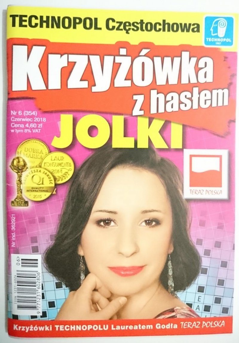 KRZYŻÓWKA Z HASŁEM JOLKI NR 6 (354) CZERWIEC 2018