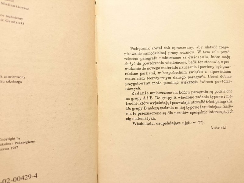 ALGEBRA DLA KLASY I TECHNIKUM I LICEUM ZAWODOWEGO - Aniela Ehrenfeucht 1980