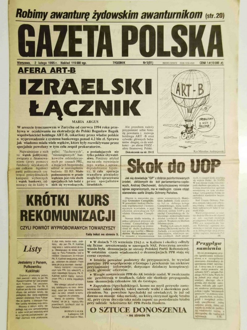 GAZETA POLSKA TYGODNIK NR 5 (81) 2 LUTEGO 1995 r.