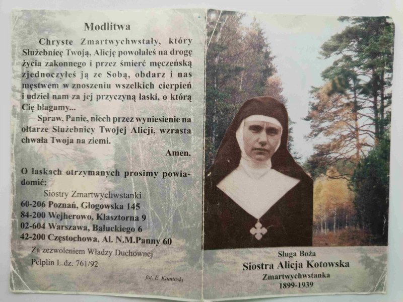 SŁUGA BOŻA SIOSTRA ALICJA KOTOWSKA