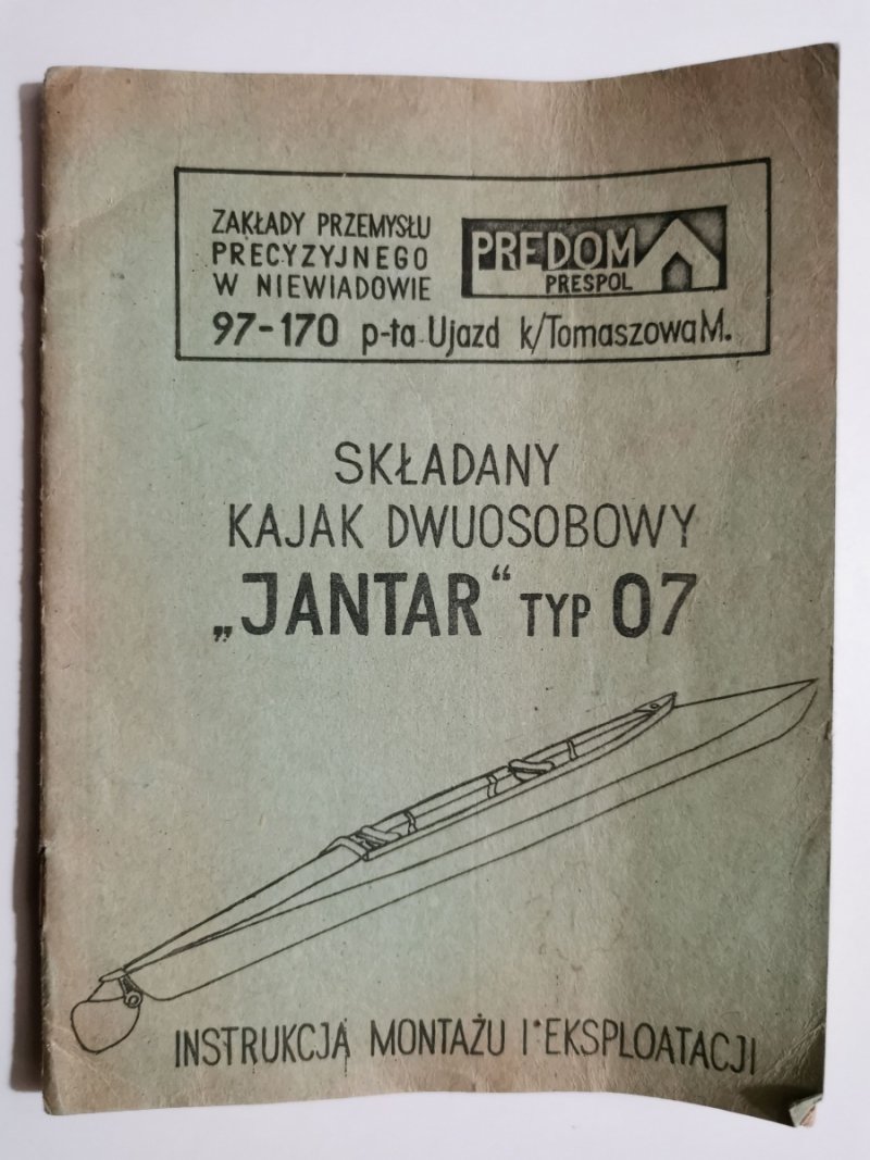 SKŁADANY KAJAK DWUOSOBOWY JANTAR TYP 07 INSTRUKCJA
