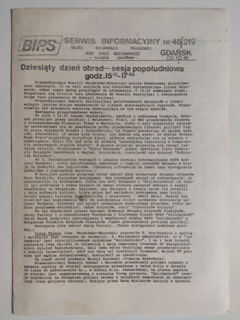 BIPS NR 45/219 – 05.10.1981