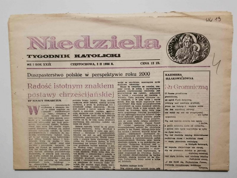 NIEDZIELA NR 5 ROK XXIX CZĘSTOCHOWA, 2 II 1986 r.