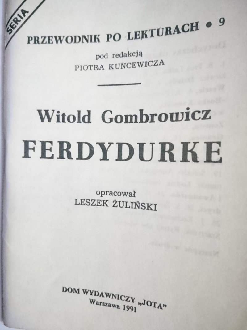 PRZEWODNIK PO LEKTURACH NR 9 FERDYDURKE GOMBROWICZ
