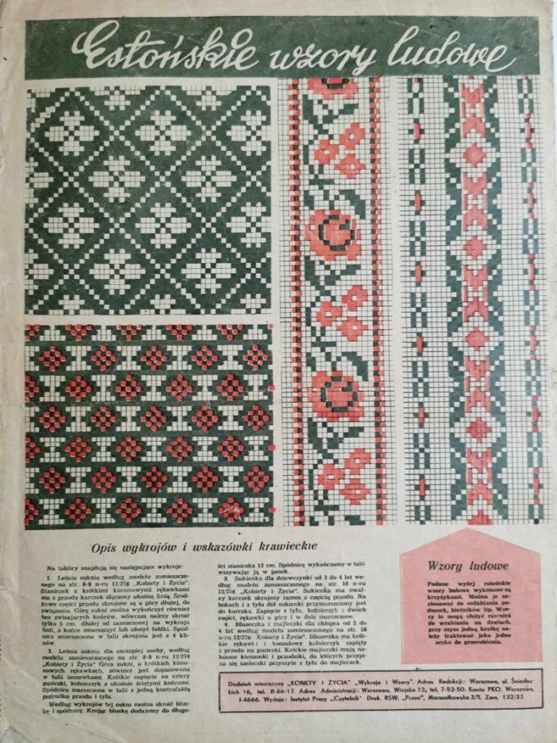 WYKROJE I WZORY NR 4/78 KWIECIEŃ 1954 