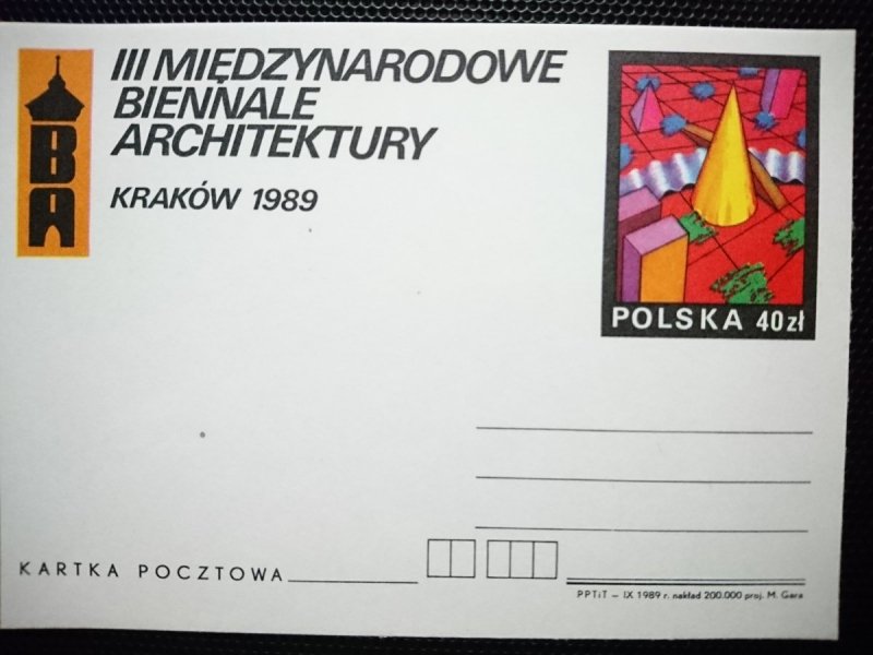 KARTKA POCZTOWA. III MIĘDZYNARODOWE BIENNALE ARCHITEKTURY KRAKÓW 1989