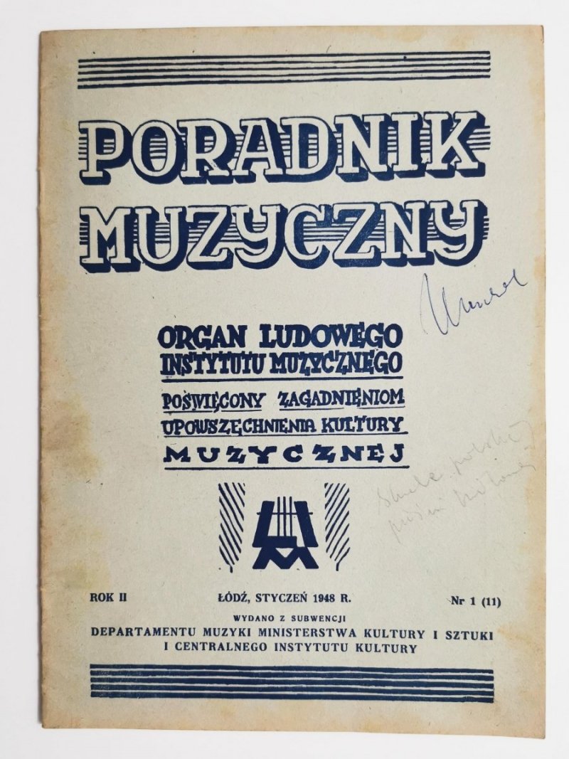PORADNIK MUZYCZNY ROK II NR 1 (11) STYCZEŃ 1948 r.