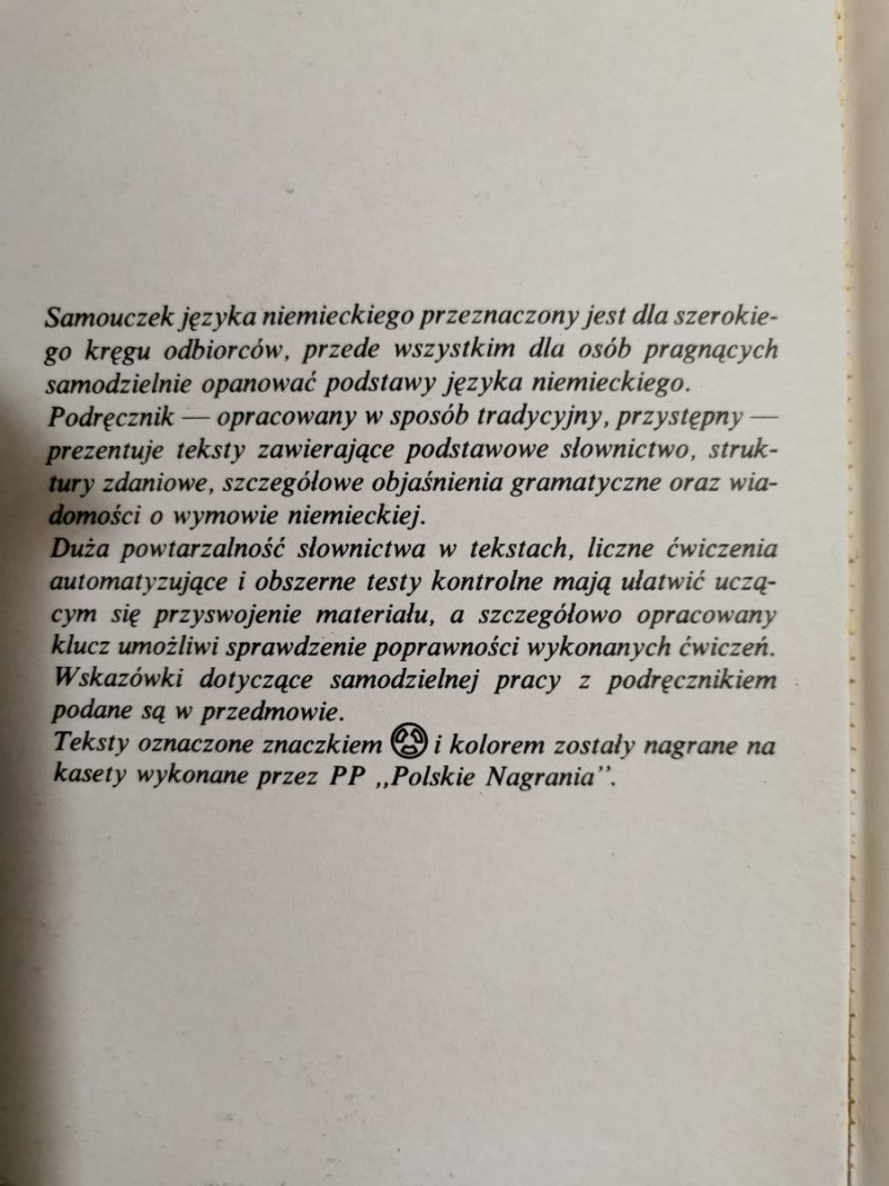 SAMOUCZEK JĘZYKA NIEMIECKIEGO. KURS WSTĘPNY - Irena Wierzbicka 