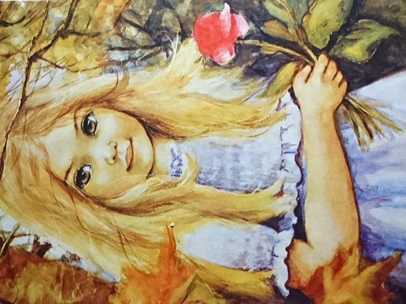 BLOND DZIEWCZYNKA Z RÓŻĄ MAL. MUSZYŃSKA-ZAMORSKA