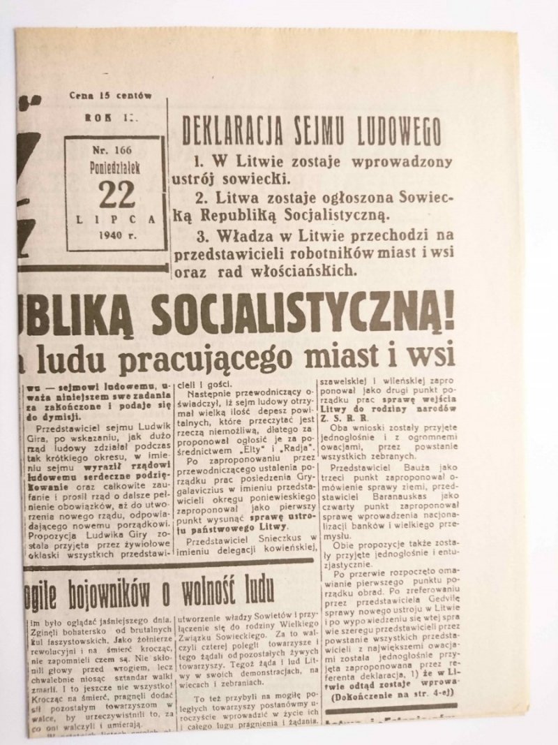 GAZETA CODZIENNA NR. 166 PONIEDZIAŁEK 22 LIPCA 1940 r. 