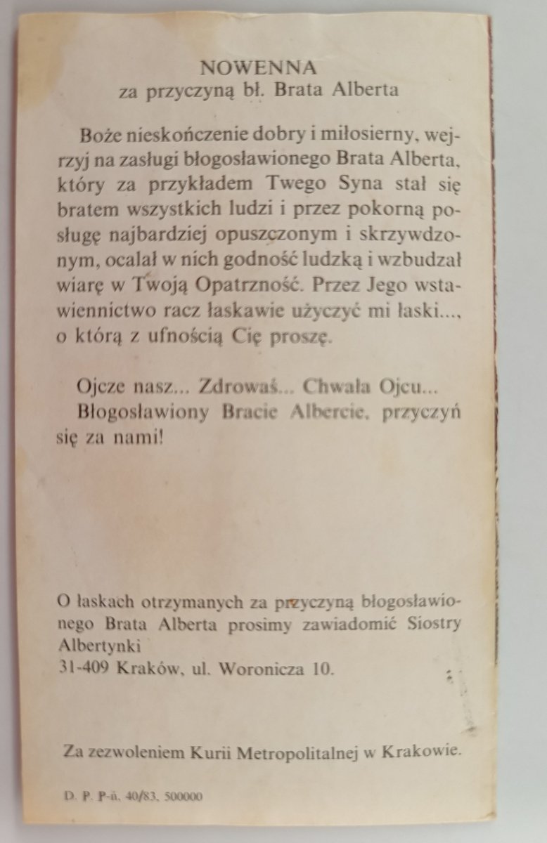 BŁOGOSŁAWIONY BRAT ALBERT