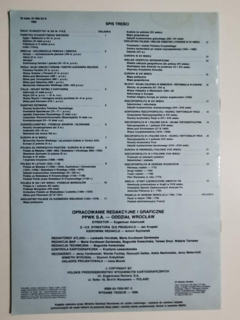 ATLAS HISTORYCZNY DLA KLASY V-VI 1996