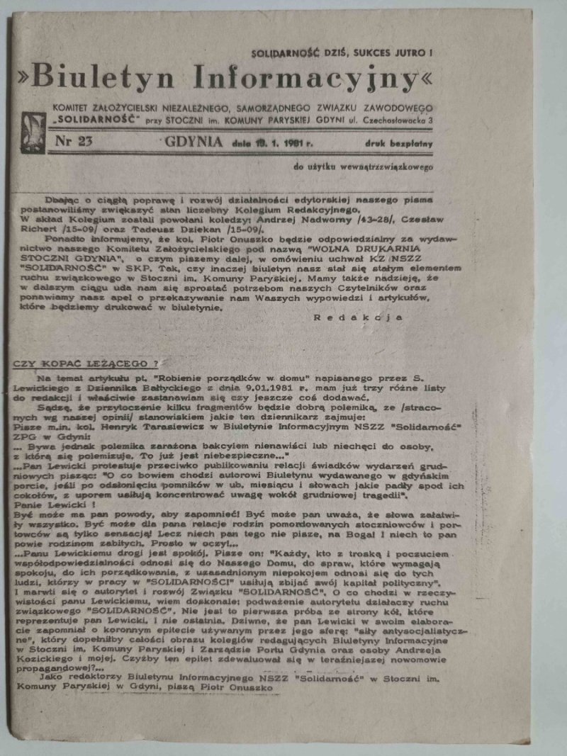 BIULETYN INFORMACYJNY NR 23 19.1.1981