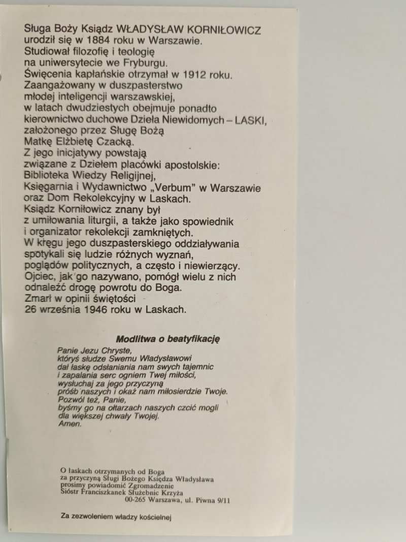 SŁUGA BOŻY KS. WŁADYSŁAW KORNIŁOWICZ