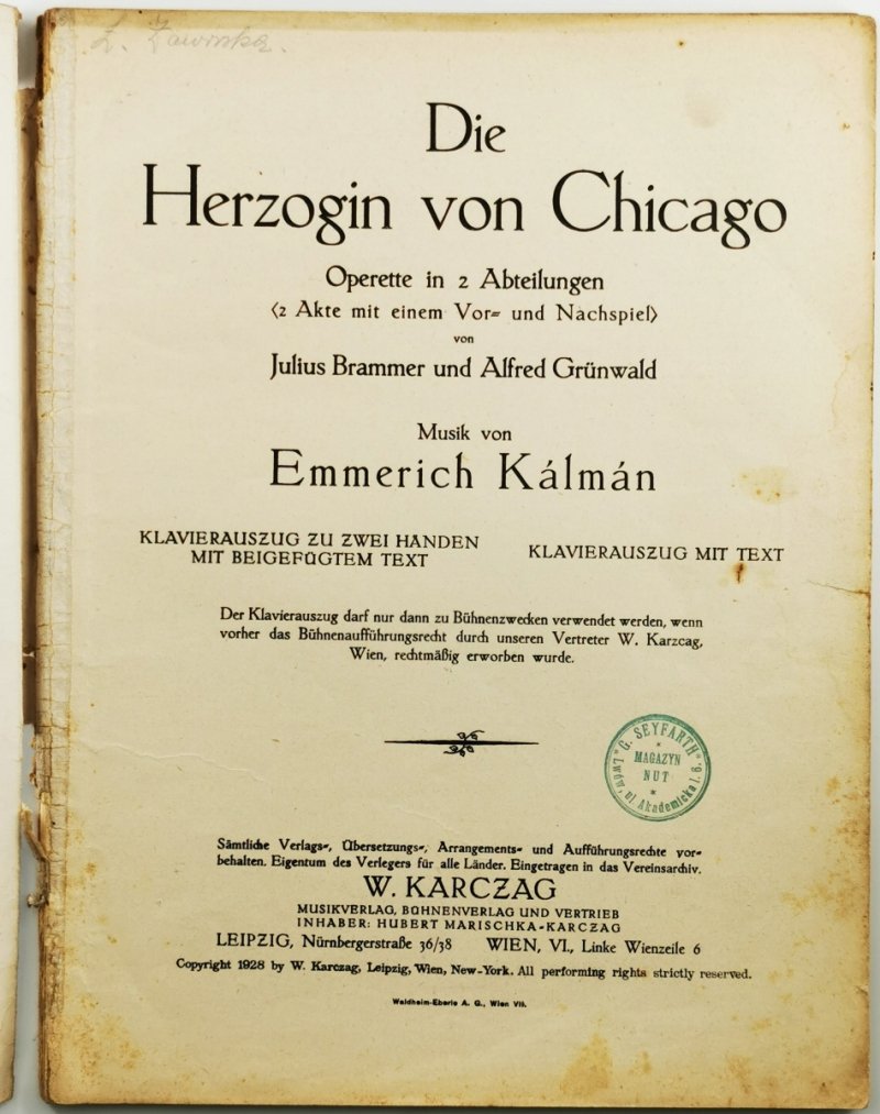 DIE HERZOGIN VON CHICAGO - Emmerich Kalman