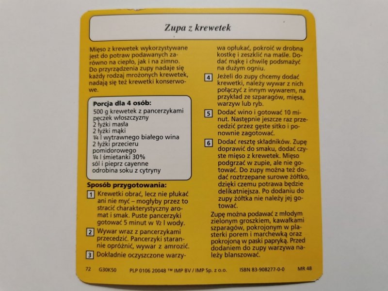 KARTA KULINARNA NR. 50 ZUPA Z KREWETEK
