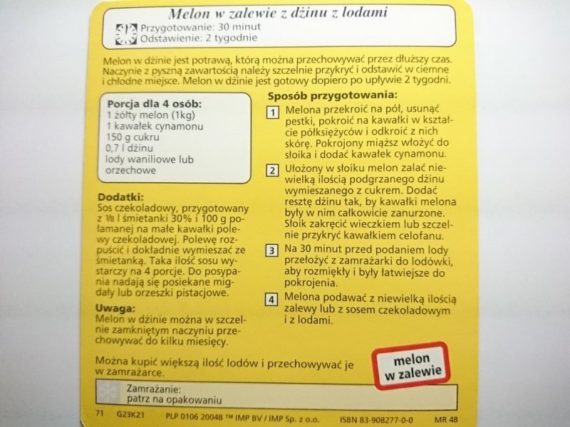 KARTA KULINARNA NR 21 MELON W ZALEWIE Z DŻINU