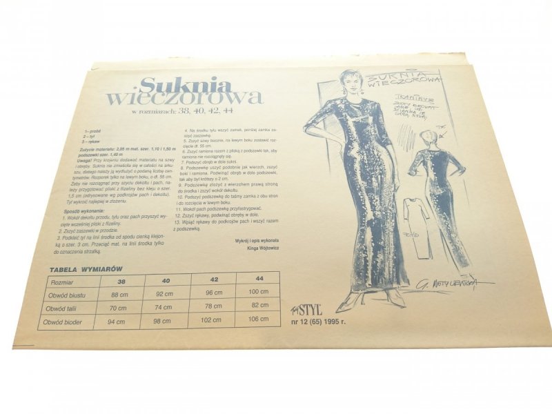 TWÓJ STYL 12-1995 WYKRÓJ SUKNIA WIECZOROWA