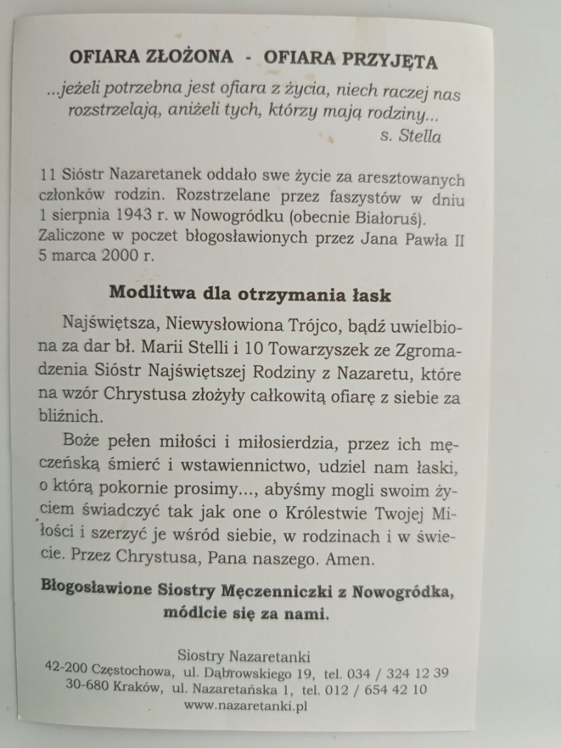 BŁOGOSŁAWIONE MĘCZENNICZKI Z NOWOGRÓDKA