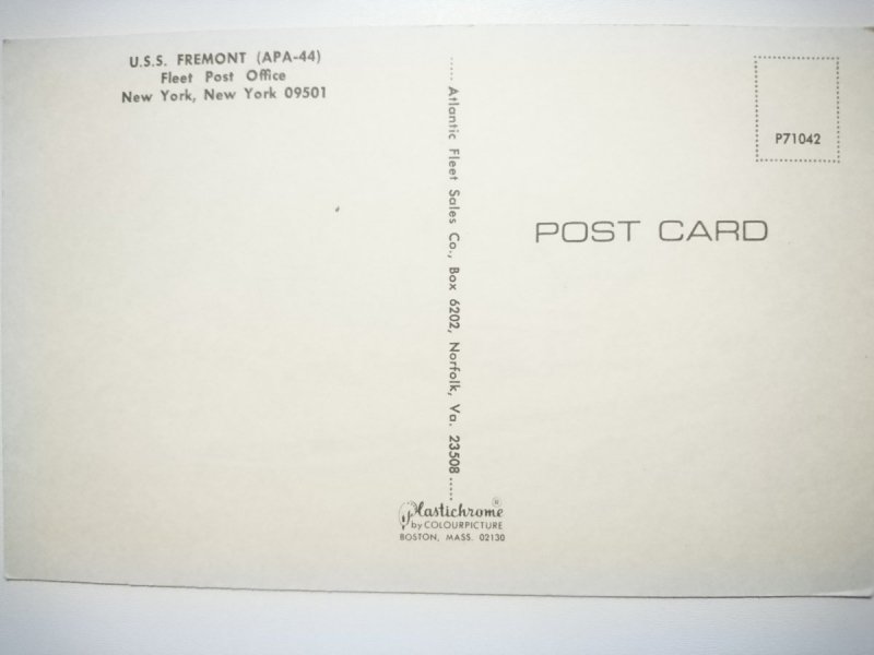 U. S. S. FREMONT APA-44 FLLET POST OFFICE, NEW YORK