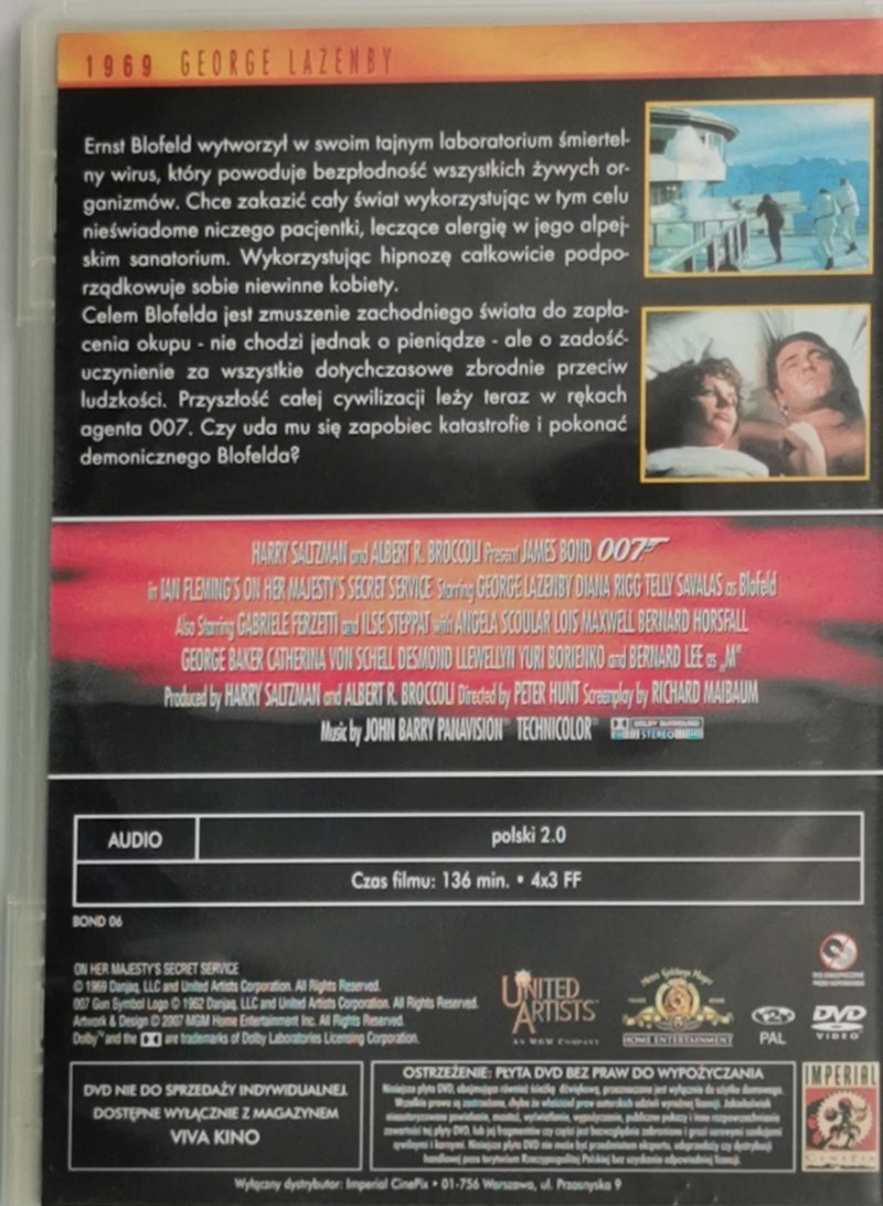 DVD. 007 JAMES BOND. W TAJNEJ SŁUŻBIE JEJ KRÓLEWSKIEJ MOŚCI