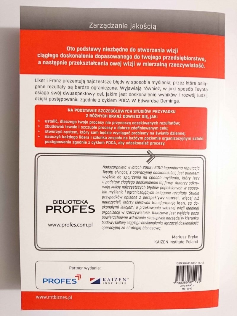 DROGA TOYOTY DO CIĄGŁEGO DOSKONALENIA - Jeffrey K. Liker, James K. Franz 2016