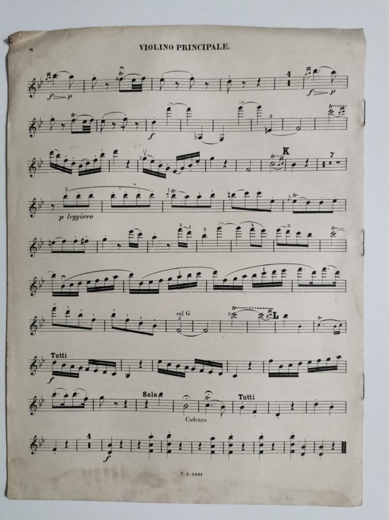 ERSTES KONZERT FUR DIE VIOLINE VON W. A. MOZART WERK No. 207 