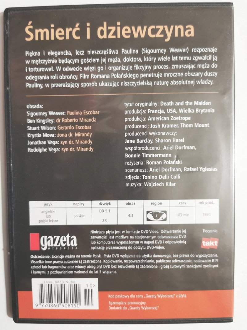 DVD. ŚMIERĆ I DZIEWCZYNA. REŻ. ROMAN POLAŃSKI