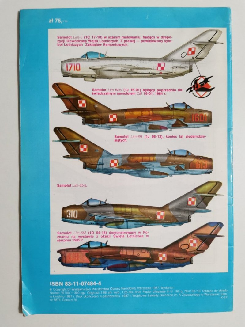 TYPY BRONI I UZBROJENIA NR 117 SAMOLOT MYŚLIWSKO-SZTURMOWY LIM-6BIS 1987