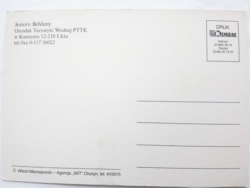 JEZIOTO BEŁDANY. OŚRODEK TURYSTYKI WODNEJ PTTK W KAMIENIU