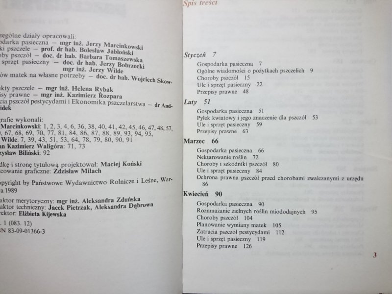 TERMINARZ PSZCZELARSKI - Red. Marcinkowski 1989