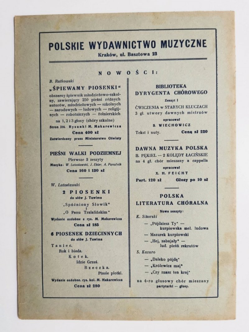 PORADNIK MUZYCZNY ROK II NR 1 (11) STYCZEŃ 1948 r.