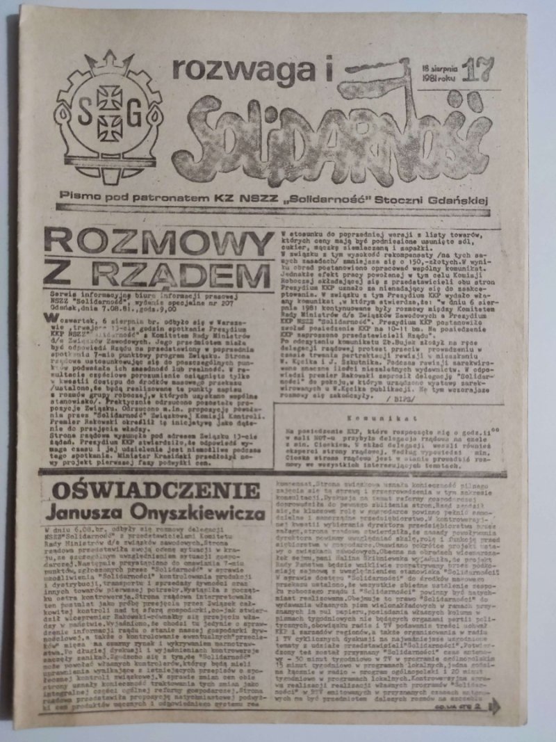 ROZWAGA I SOLIDARNOŚĆ NR 17 – 18.08.1981