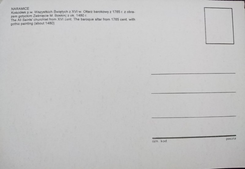 NARAMICE. KOŚCIÓŁEK P. W. WSZYSTKICH ŚWIĘTYCH Z XVI w. OTŁARZ BAROKOWY