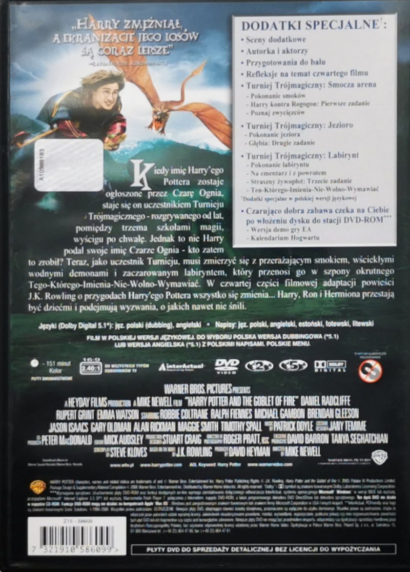 DVD. HARRY POTTER I CZARA OGNIA