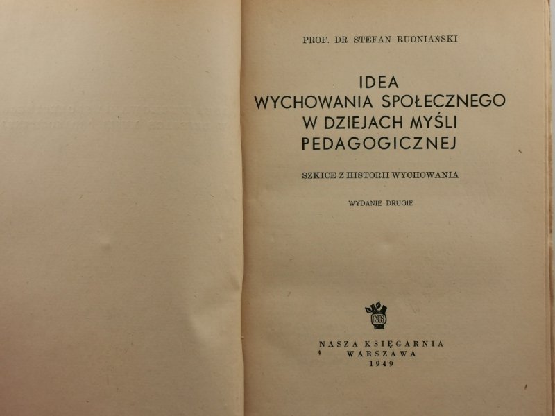 IDEA WYCHOWANIA SPOŁECZNEGO W DZIEJACH MYŚLI PEDAGOGICZNEJ – 1949R - Stefan Rudniański